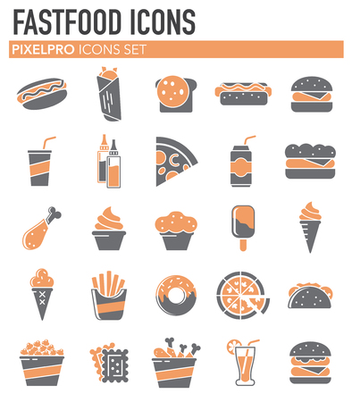 Fasfood grey orange icons set on white background for graphic and web design, Modern simple vector sign. Internet concept. Trendy symbol for website design web button or mobile appのイラスト素材
