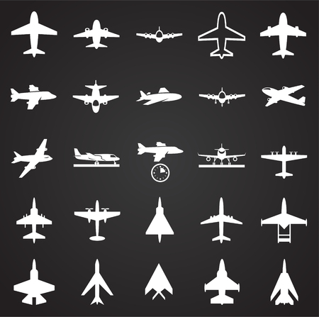 Airplane icons on black background for graphic and web design, Modern simple vector sign. Internet concept. Trendy symbol for website design web button or mobile appの写真素材