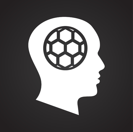 Human head with soccer ball on black background for graphic and web design, Modern simple vector sign. Internet concept. Trendy symbol for website design web button or mobile appのイラスト素材