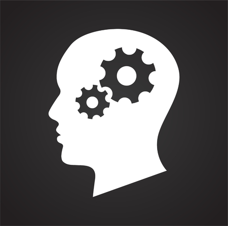 Human head with gears icon on black background for graphic and web design, Modern simple vector sign. Internet concept. Trendy symbol for website design web button or mobile appの写真素材