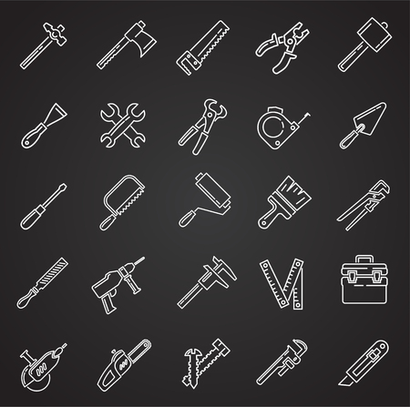 Tools icons line set on black background for graphic and web design, Modern simple vector sign. Internet concept. Trendy symbol for website design web button or mobile appのイラスト素材
