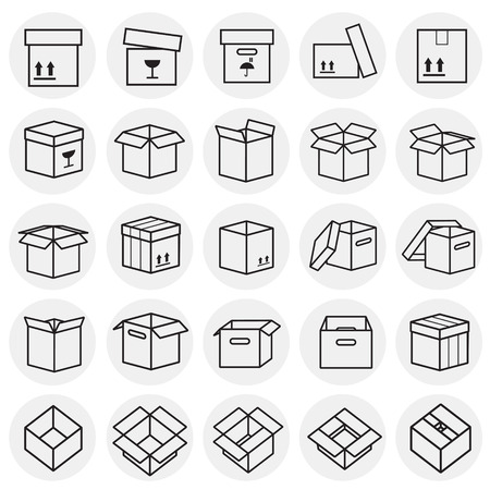 Box line icons set on circles background for graphic and web design, Modern simple vector sign. Internet concept. Trendy symbol for website design web button or mobile appのイラスト素材