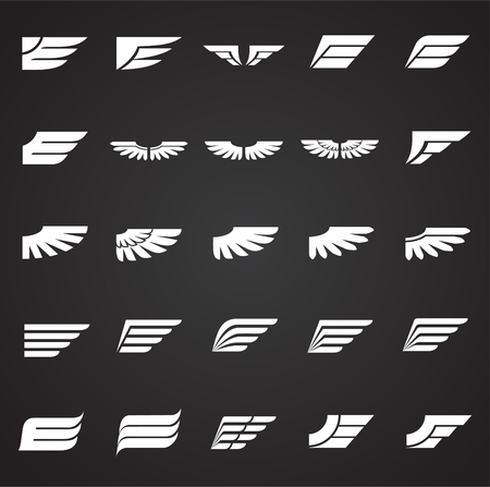 Wings icons set on black background for graphic and web design. Simple vector sign. Internet concept symbol for website button or mobile app.のイラスト素材