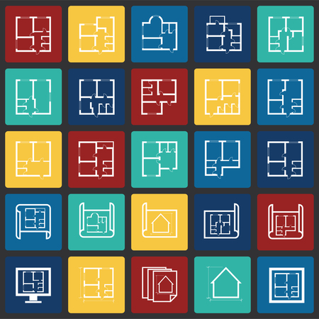 Home blueprint icon on color squares background for graphic and web design. Simple vector sign. Internet concept symbol for website button or mobile app.のイラスト素材