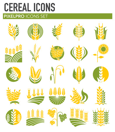 Cereal icons set on white background for graphic and web design. Simple vector sign. Internet concept symbol for website button or mobile app.のイラスト素材