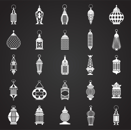 Lantern icons set on black background for graphic and web design. Simple vector sign. Internet concept symbol for website button or mobile app.のイラスト素材