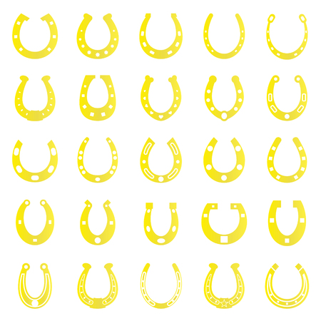 Horse shoe gold icons set on white background for graphic and web design. Simple vector sign. Internet concept symbol for website button or mobile app.のイラスト素材