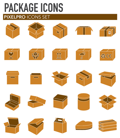 Boxes icons set on white background for graphic and web design. Simple vector sign. Internet concept symbol for website button or mobile app.のイラスト素材