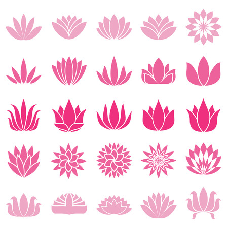 Lotos flowers icons set on white background for graphic and web design. Simple vector sign. Internet concept symbol for website button or mobile app.のイラスト素材