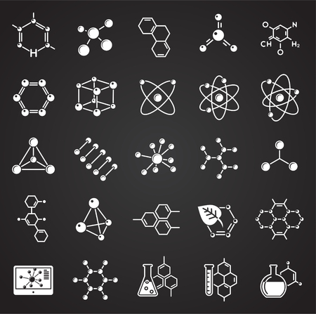 Molecules icons set on black background for graphic and web design. Simple vector sign. Internet concept symbol for website button or mobile app.のイラスト素材