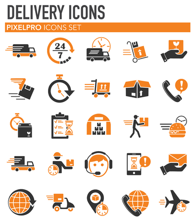Delivery related icons set on white background for graphic and web design. Simple vector sign. Internet concept symbol for website button or mobile app.のイラスト素材