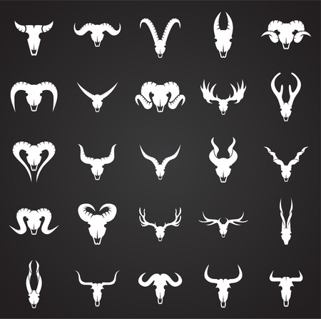 Animal skull icons set on black background for graphic and web design. Simple vector sign. Internet concept symbol for website button or mobile app.のイラスト素材