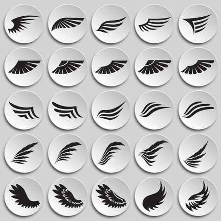 Wings icons set on plates background for graphic and web design. Simple vector sign. Internet concept symbol for website button or mobile app.のイラスト素材
