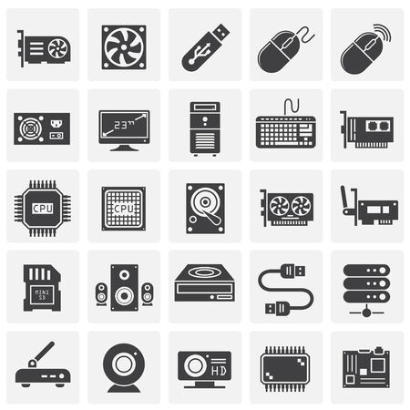 Computer hardware icons set on background for graphic and web design. Simple illustration. Internet concept symbol for website button or mobile appのイラスト素材
