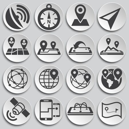 Geolocation related icons set on background for graphic and web design. Simple illustration. Internet concept symbol for website button or mobile appのイラスト素材