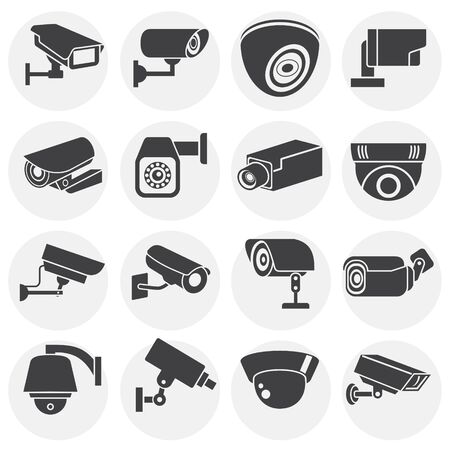 CCTV related icon set on background for graphic and web design. Simple illustration. Internet concept symbol for website button or mobile appのイラスト素材