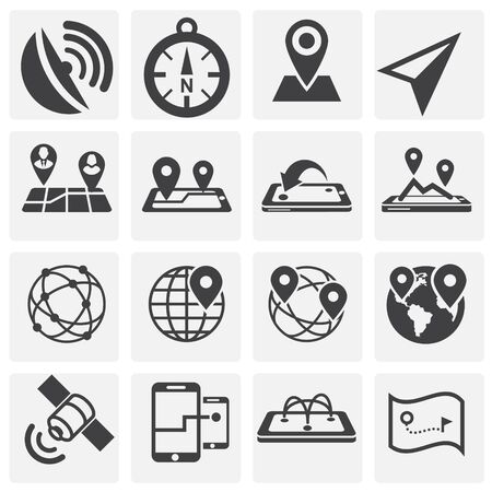 Geolocation related icons set on background for graphic and web design. Simple illustration. Internet concept symbol for website button or mobile appのイラスト素材
