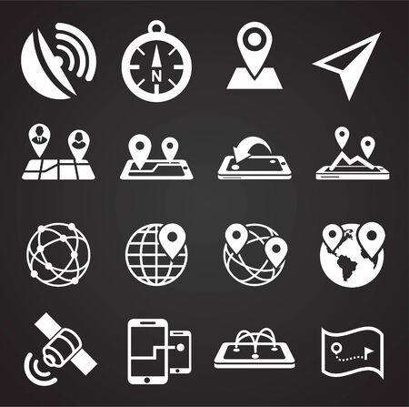 Geolocation related icons set on background for graphic and web design. Simple illustration. Internet concept symbol for website button or mobile appのイラスト素材