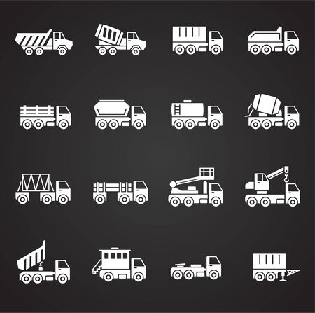 Heavy vehicle related icons set on background for graphic and web design. Simple illustration. Internet concept symbol for website button or mobile appのイラスト素材