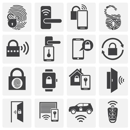 Smart lock icons set on background for graphic and web design. Simple illustration. Internet concept symbol for website button or mobile appのイラスト素材