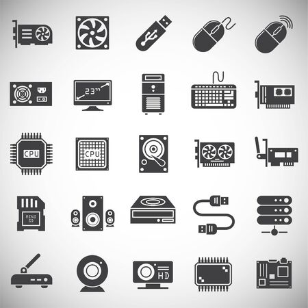 Computer hardware icons set on background for graphic and web design. Simple illustration. Internet concept symbol for website button or mobile appのイラスト素材