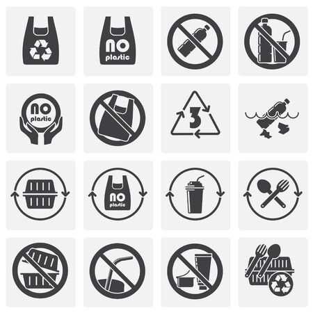 Plastic related icons set on background for graphic and web design. Simple illustration. Internet concept symbol for website button or mobile appのイラスト素材