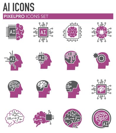 Artificial Intelligence Ai related icons set on background for graphic and web design. Simple illustration. Internet concept symbol for website button or mobile appのイラスト素材