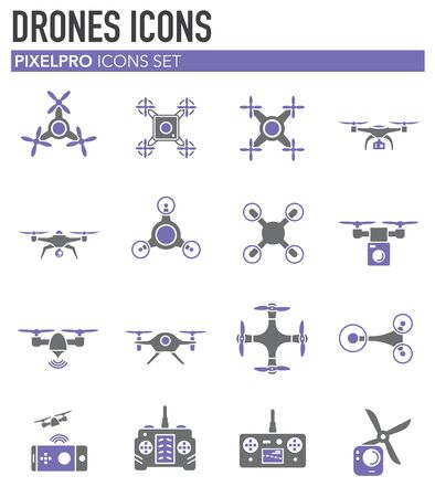 Drone related icons set on background for graphic and web design. Simple illustration. Internet concept symbol for website button or mobile appのイラスト素材