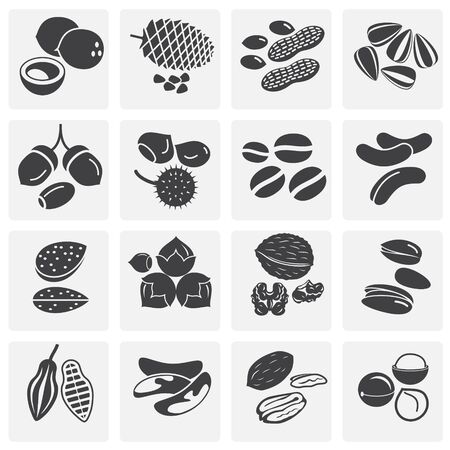 Nuts related icons set on background for graphic and web design. Simple illustration. Internet concept symbol for website button or mobile appのイラスト素材