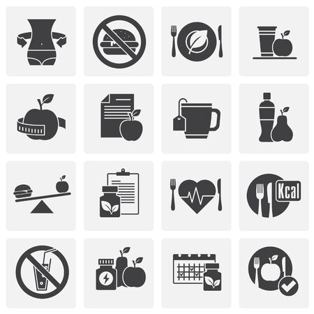 Diet related icons set on background for graphic and web design. Simple illustration. Internet concept symbol for website button or mobile appのイラスト素材