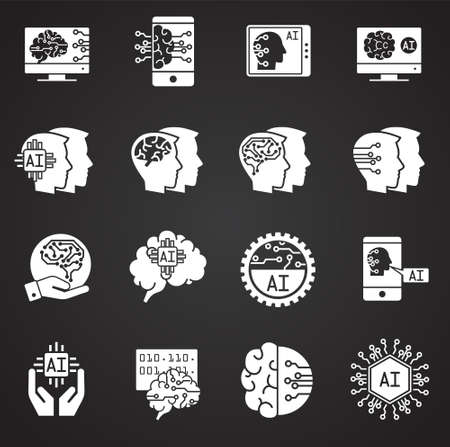 Artificial Intelligence Ai related icons set on background for graphic and web design. Simple illustration. Internet concept symbol for website button or mobile appのイラスト素材
