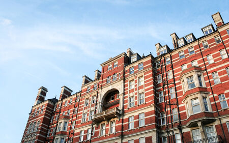 A low angle view looking up at an expensive block of period apartments typically found in Kensington, West London のeditorial素材