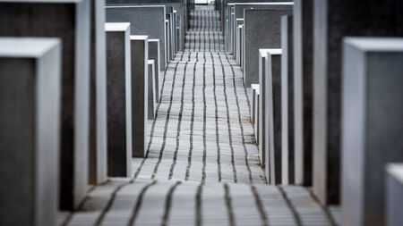 BERLIN, GERMANY - JUNE 2, 2006: A detailed view of the Memorial to the Murdered Jews of Europe, or Holocaust Memorial, as it is more commonly known in Berlin, Germany.のeditorial素材