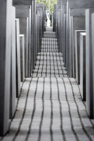 BERLIN, GERMANY - JUNE 2, 2006: A detailed view of the Memorial to the Murdered Jews of Europe, or Holocaust Memorial, as it is more commonly known in Berlin, Germany.のeditorial素材