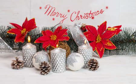 Christmas decoration with candlesの写真素材