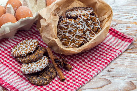 oatmeal cookies andIngredients for cooking on a table with flour