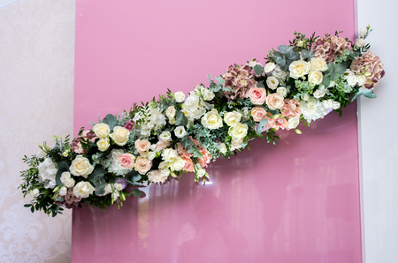 Wedding decorations with fresh roses  flowers, greens.の写真素材