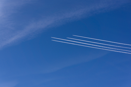 plane in the sky. 4 aircraft in the same direction.の写真素材