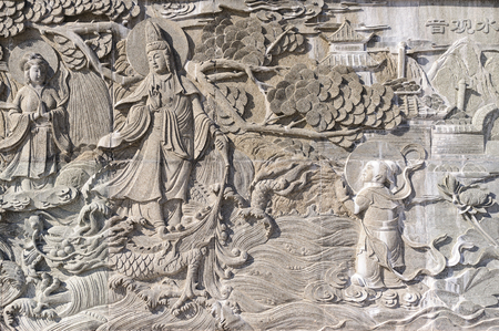 Chinese bas-relief, stone, grayの写真素材