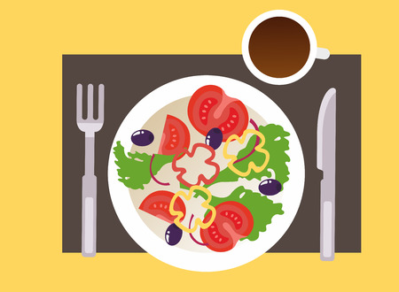 vegetarian breakfast with a cup of coffee. Vector Illustrationの写真素材