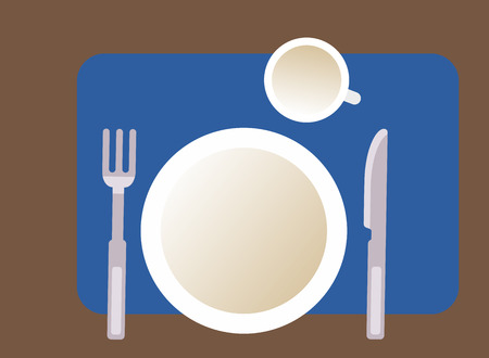 Sketch of plate, knife, fork tea cup. Vector Illustrationの写真素材