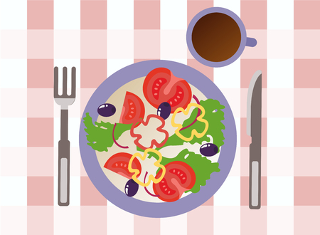 vegetarian breakfast with a cup of coffee. Vector Illustrationの写真素材