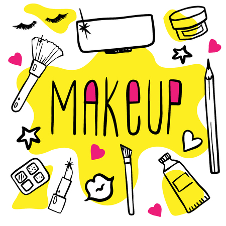 set of female cosmetics doodle. Makeupのイラスト素材
