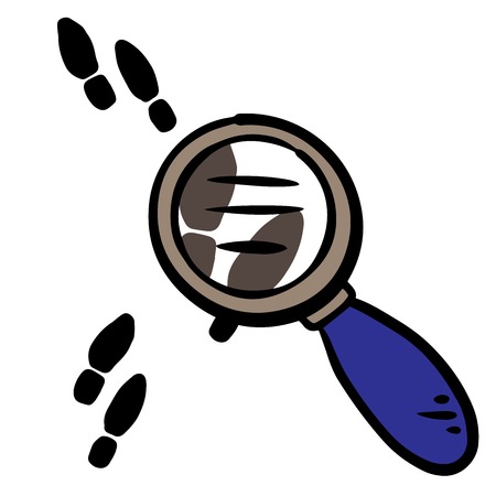 Black footprints with loupe on the white background.のイラスト素材