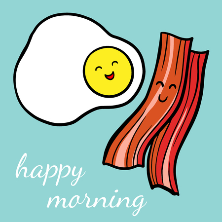 Funny Bacon and egg yolk. Flat icon. Vector illustrationのイラスト素材