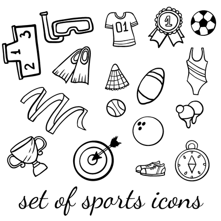 Doodle set of sport icons on a white backgroundのイラスト素材