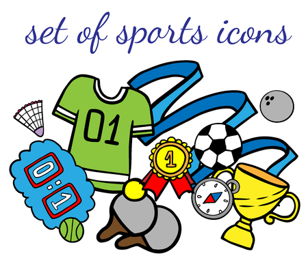 Doodle set of sport icons on a white backgroundのイラスト素材