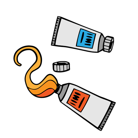 Tubes of paint. Vector illustration of a tubes of paint, glue. Hand drawn tubes with paint, liquid.のイラスト素材