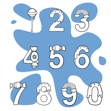 Cookies with colorful glaze set, alphabet and numbers, isolated on white background, vector illustrationのイラスト素材