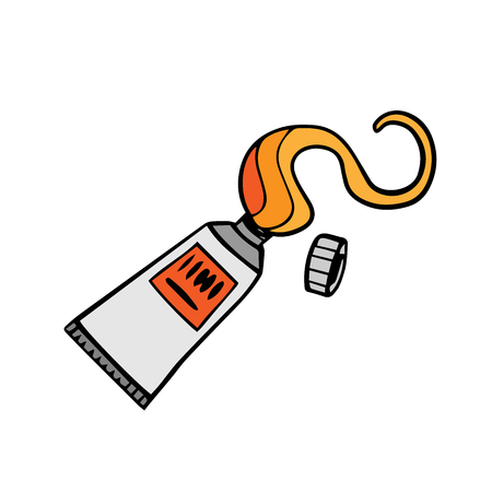 Tube of paint. Vector illustration of a tube of paint, glue. Hand drawn tube with paint, liquid.のイラスト素材